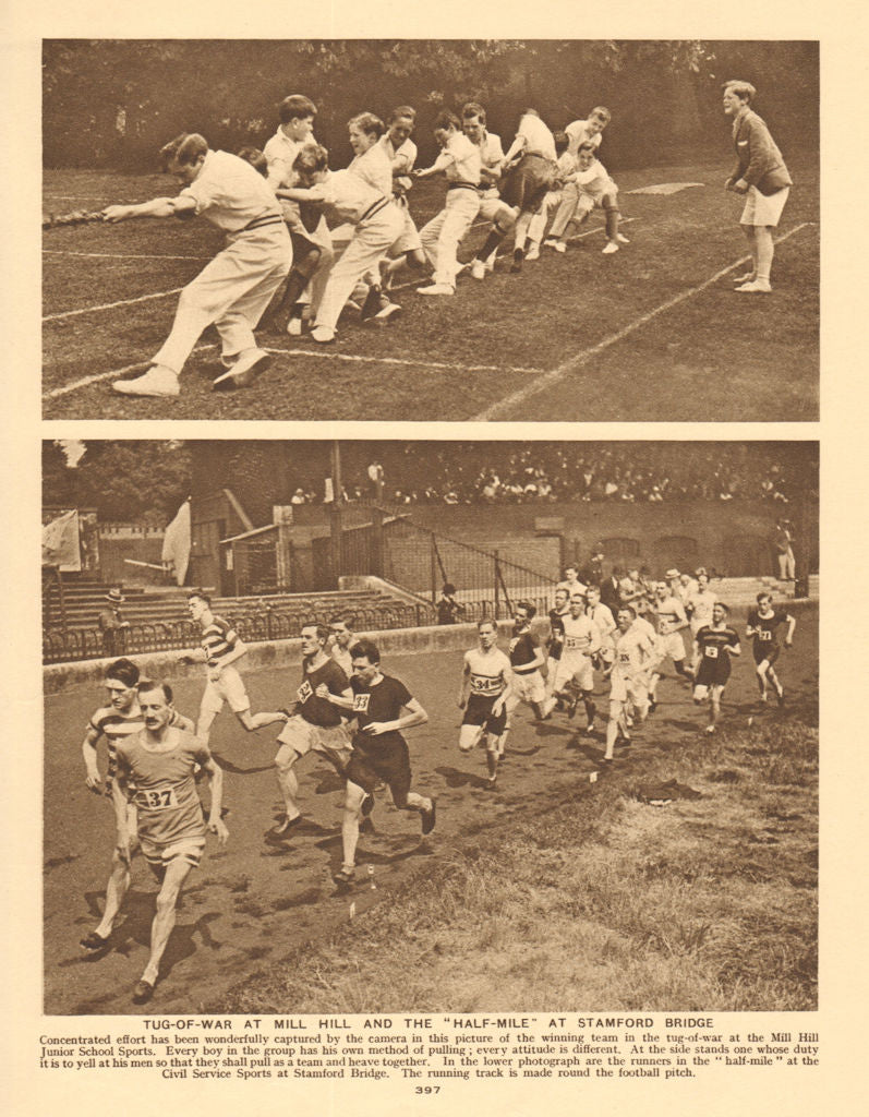 Tug-of-war at Mill Hill and the ''Half-Mile'' at Stamford Bridge 1926 print